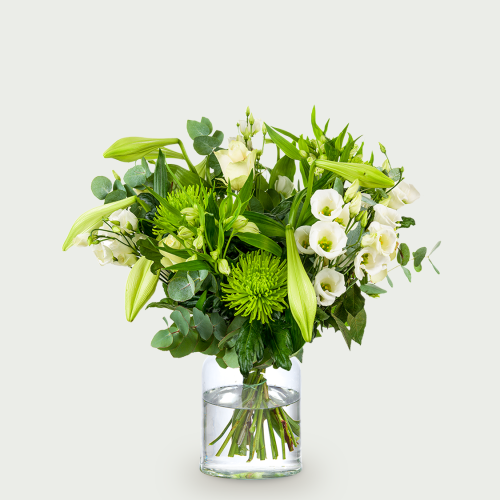 White flowers shop in bouquets